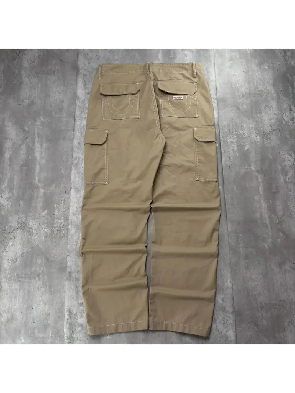 Y2K Beige True Religion Grunge Baggy Cargo Skater Pants